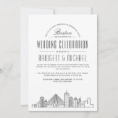 Boston Wedding | Moderner Deko City Skyline Einladung (Vorderseite)