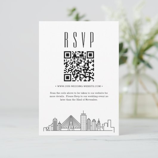 Boston Wedding QR Code UAWG Einladung (Stehend Vorderseite)