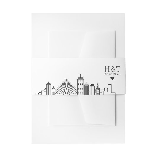 Boston Wedding | Stilisierte Skyline Monogram Einladungsbanderole (Vorderseite Beispiel)