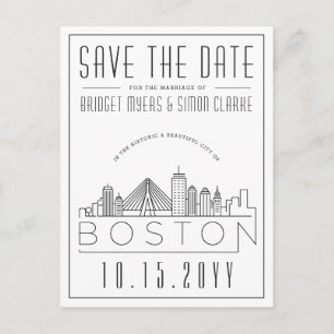 Boston Wedding   Stilisierte Skyline Save the Date Postkarte