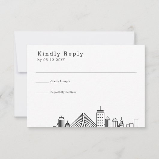 Boston Wedding | Stilisierte Skyline-UAWG RSVP Karte (Vorderseite)