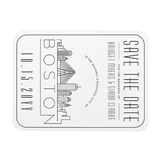 Boston Wedding Stylized Skyline Save the Date Magnet (Horizontal)