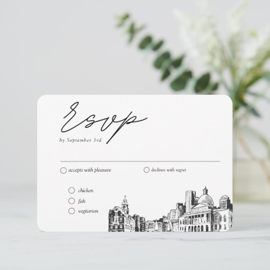 Boston Wedding Traditional UAWG Meal Option Begleitkarte (Stehend Vorderseite)