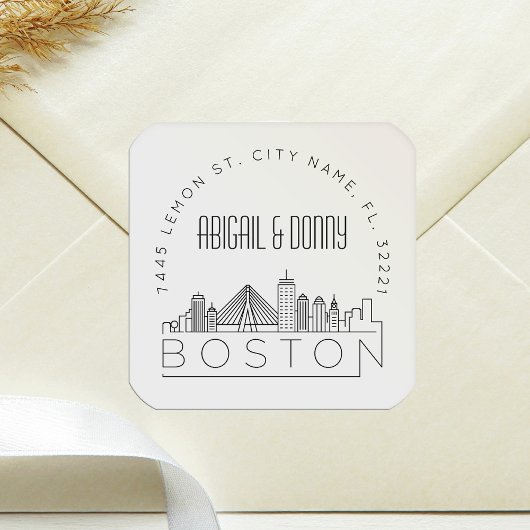 Boston Wedding | Voradressierter Umschlag Aufklebe Quadratischer Aufkleber