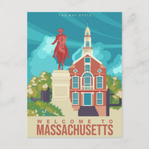 Boston Willkommen in Massachusetts Vintage Reise Postkarte