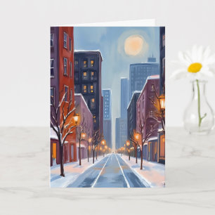 Boston Winter   Massachusetts Stadt Aquarell Karte