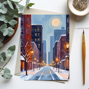 Boston Winter   Massachusetts Stadt Aquarell Postkarte