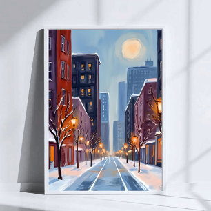 Boston Winter   Watercolor der Stadt Massachusetts Poster