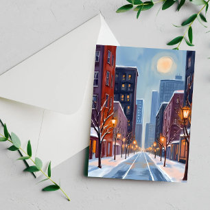 Boston Winter   Watercolor-Karte der Stadt Massach