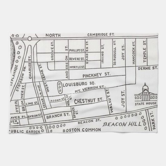 Bostoner Beacon Hill Map Geschirrtuch (Horizontal)