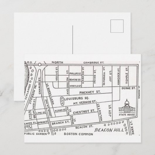 Bostoner Beacon Hill Map Postkarte (Vorne/Hinten)