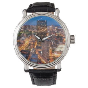 Bostoner Skyline in der Abenddämmerung Armbanduhr