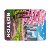 Bostoner Skyline unter blühenden Kirschblüten Magnet (Horizontal)