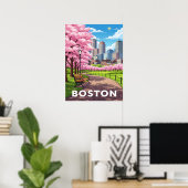 Bostoner Skyline unter blühenden Kirschblüten Poster (Heimbüro)