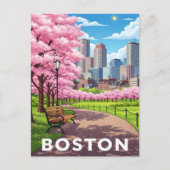Bostoner Skyline unter blühenden Kirschblüten Postkarte (Vorderseite)