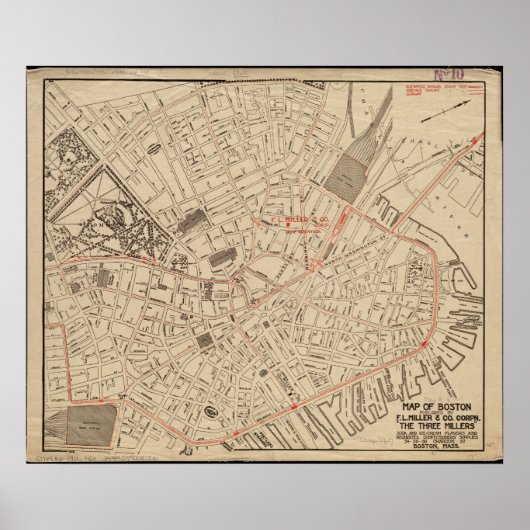 Bostoner Stadtplan 1911 Vintag Poster (Vorne)