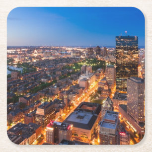 Bostons Skyline an der Dämmerung Rechteckiger Pappuntersetzer