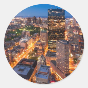 Bostons Skyline an der Dämmerung Runder Aufkleber