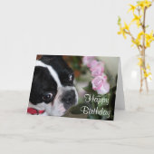 Bostonterrier und -Blumen Karte (Gelbe Blume)