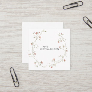 Botanic Boho Feather Business Card Schwarz/Weiß Quadratische Visitenkarte