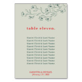 Botanic Floral Green Red Boho Gastnamen Sitzplätze Tischnummer (Rückseite)