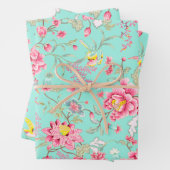 Botanic Japanese Flower Pattern Turquoise Geschenkpapier Set (Beispiel)