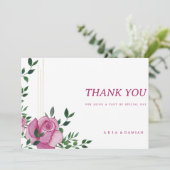 Botanic lilac green gold Rose floral Danke Einladung (Stehend Vorderseite)