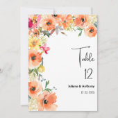 Botanic orange yellow summer floral Table Numbers Einladung (Vorderseite)