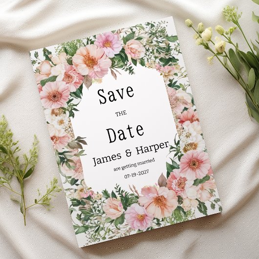 Botanic pink blossom summer floral Save the Date  Einladung