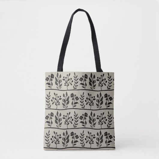 Botanic Rhapsody Black Floral Silhouette Botanical Tasche (Vorderseite)