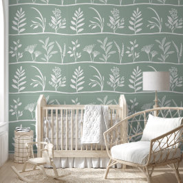 Botanic Serenade Soft Sage Minimalist Silhouettes Tapete
