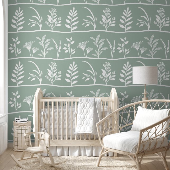 Botanic Serenade Soft Sage Minimalist Silhouettes Tapete (Kinder)