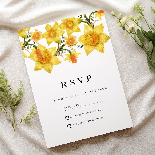 Botanic Spring Golden Daffodil Flowers RSVP Einladung