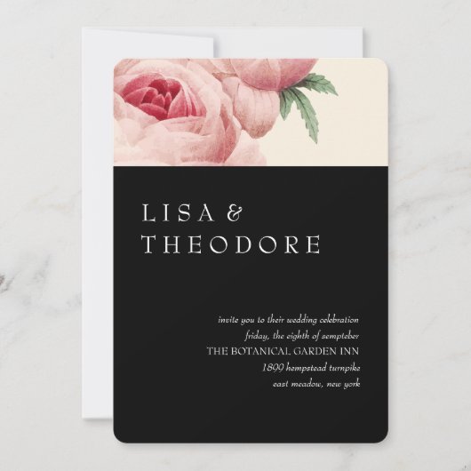 Botanica | Black Vintage Wedding Einladung (Vorderseite)