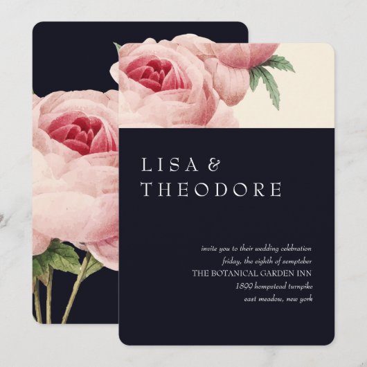 Botanica | Blue Vintage Wedding Einladung (Vorne/Hinten)