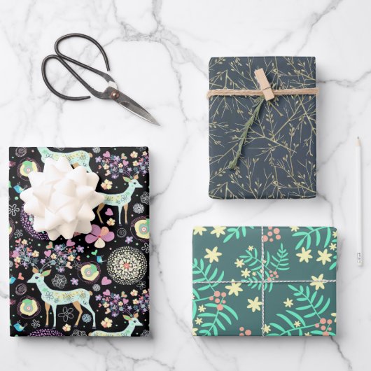 Botanica Christmas Modern Rentier Geschenkpapier Set (Vorderseite)