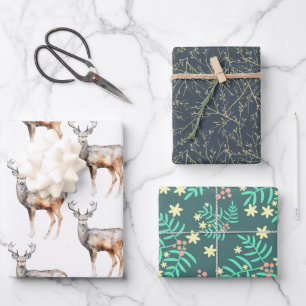 Botanica Christmas Modern Rentier Geschenkpapier Set