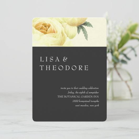 Botanica | Grey Yellow Vintage Wedding Einladung (Stehend Vorderseite)