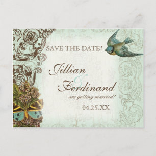 Botanica Hochzeitspostkarte Save the Date - Blau Ankündigungspostkarte