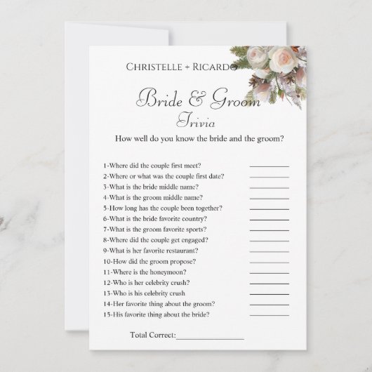 Botanica lbrie trivia Brautparty game Card Ankündigung (Vorderseite)