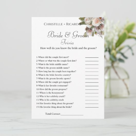 Botanica lbrie trivia Brautparty game Card Ankündigung (Stehend Vorderseite)