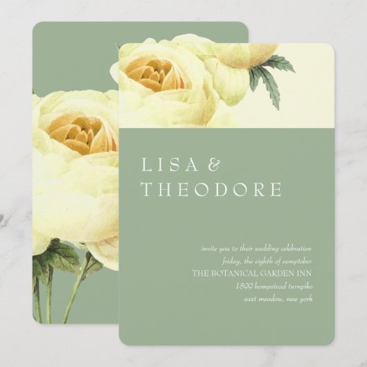 Botanica | Sage Yellow Vintage Wedding Einladung (Vorne/Hinten)
