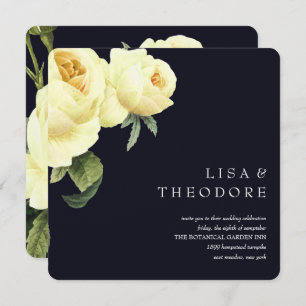 Botanica Vintage Hochzeit mit blauer Gelbfarbe Einladung