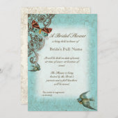 Botanica Wedding Brautparty Einladung - Aqua Blue (Vorne/Hinten)