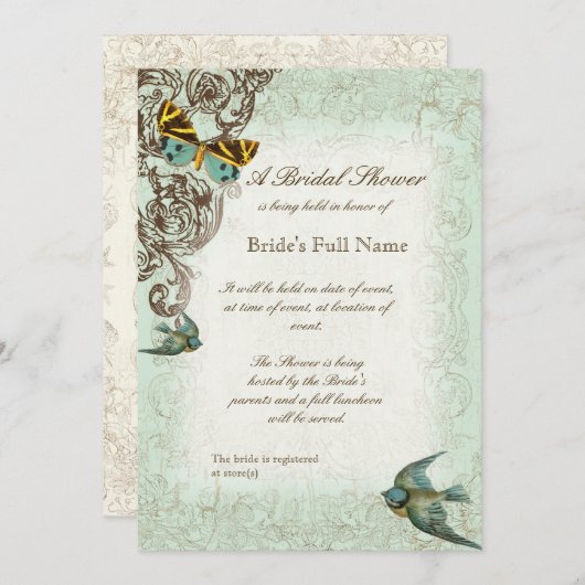Botanica Wedding Brautparty Einladung - Blue Green (Vorne/Hinten)