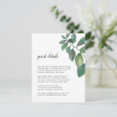 Botanica Wedding Guest Details Card Begleitkarte (Stehend Vorderseite)