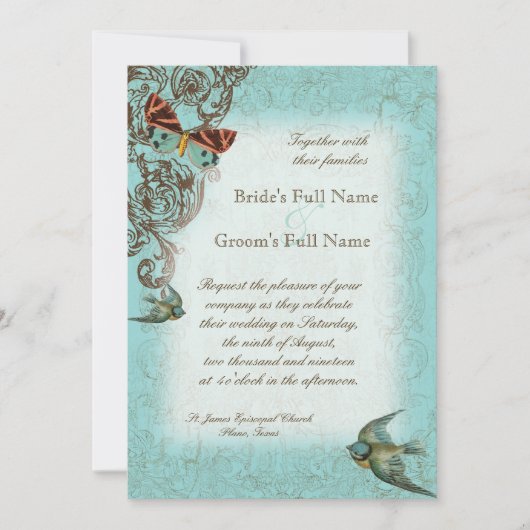 Botanica Wedding Invitation - Aqua Blue Einladung (Vorderseite)