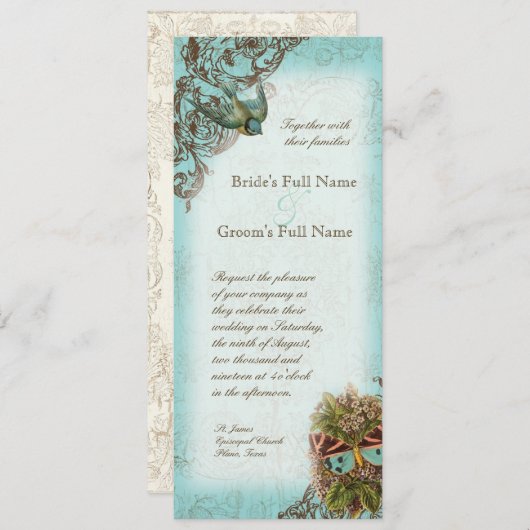 Botanica Wedding Invitation - Aqua Blue Einladung (Vorne/Hinten)