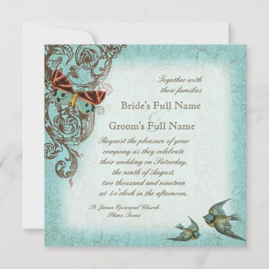 Botanica Wedding Invitation - Aqua Blue Einladung (Vorderseite)