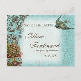 Botanica Wedding Postcard Save the Date - Blue Ankündigungspostkarte